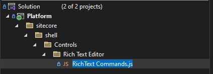 The location of the RichText Commands.js file in my project.
